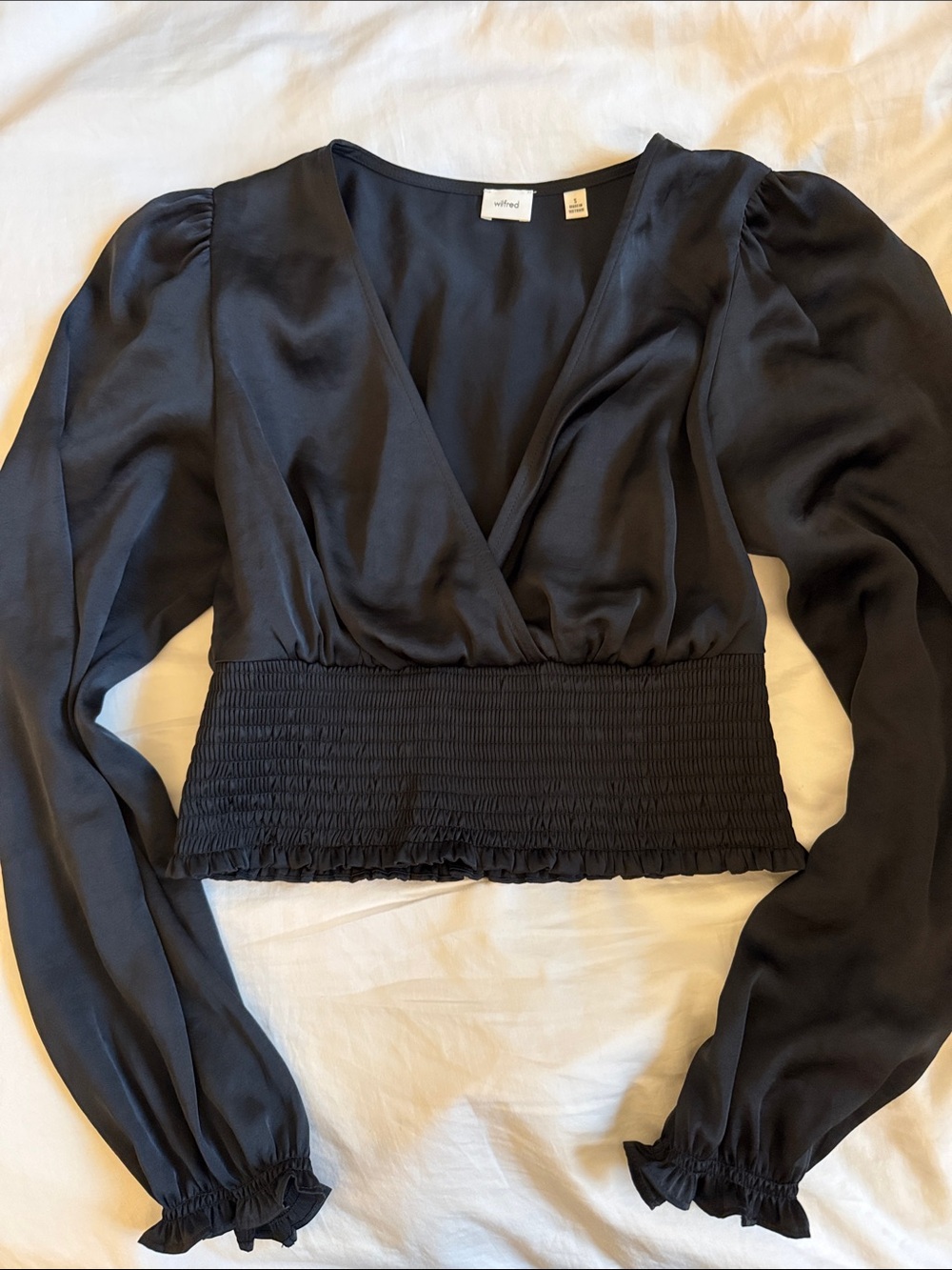 Wilfred Black Smocked-Waist Wrap Blouse